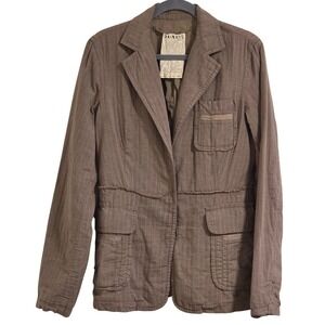 DA-NANG Brown Pinstripe Cotton Blazer Jacket Utility Pockets Collared